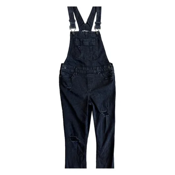 Blue Spice Black Distressed Denim Overalls with Rips and Holes //Junior Size 9 - Picture 5 of 9